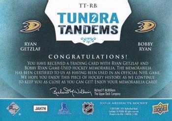 2013-14 Upper Deck Artifacts - Tundra Tandems Blue Dual Jersey #TT-RB Ryan Getzlaf / Bobby Ryan Back