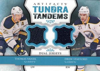 2013-14 Upper Deck Artifacts - Tundra Tandems Blue Dual Jersey #TT-VS Thomas Vanek / Drew Stafford Front