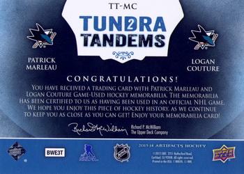 2013-14 Upper Deck Artifacts - Tundra Tandems Blue Dual Jersey #TT-MC Patrick Marleau / Logan Couture Back