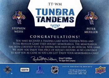 2013-14 Upper Deck Artifacts - Tundra Tandems Blue Dual Jersey #TT-WM Stephen Weiss / Peter Mueller Back