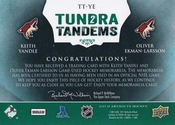 2013-14 Upper Deck Artifacts - Tundra Tandems Patches Emerald #TT-YE Keith Yandle / Oliver Ekman-Larsson Back