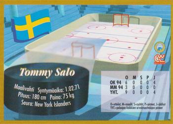 1995 Semic Ice Hockey (Finnish) #53 Tommy Salo Back