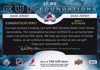 2012-13 Upper Deck The Cup - Foundations Jerseys #CF-MD Matt Duchene Back