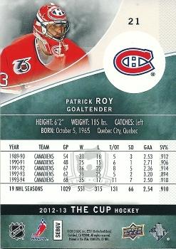 2012-13 Upper Deck The Cup - Gold #21 Patrick Roy Back
