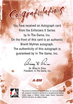 2013-14 In The Game Enforcers - Autographs #A-BM Brantt Myhres Back