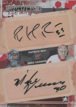 2013-14 In The Game Enforcers - Duel Autographs #DA-PRMV Patrick Roy / Mike Vernon Front