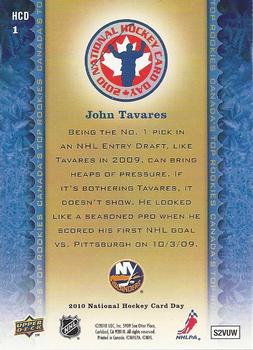 2010 Upper Deck National Hockey Card Day #HCD1 John Tavares Back