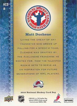 2010 Upper Deck National Hockey Card Day #HCD2 Matt Duchene Back