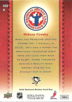 2010 Upper Deck National Hockey Card Day #HCD6 Sidney Crosby Back