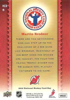 2010 Upper Deck National Hockey Card Day #HCD8 Martin Brodeur Back