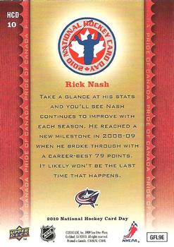 2010 Upper Deck National Hockey Card Day #HCD10 Rick Nash Back