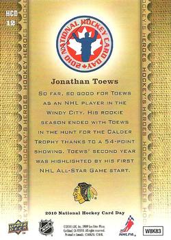 2010 Upper Deck National Hockey Card Day #HCD12 Jonathan Toews Back