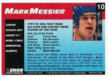 1992-93 Enor Mark Messier #10 Mark Messier Back