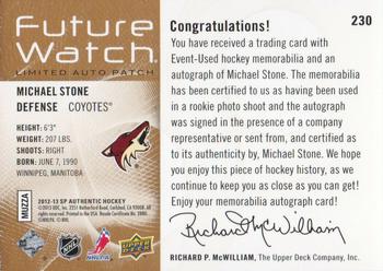 2012-13 SP Authentic - Limited Auto Patches #230 Michael Stone Back