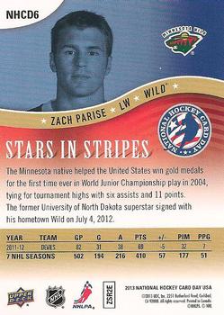 2013 Upper Deck National Hockey Card Day USA #NHCD6 Zach Parise Back
