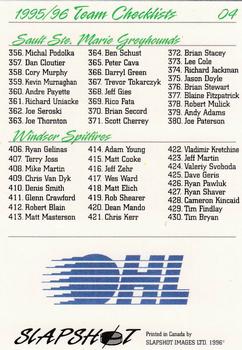 1995-96 Slapshot OHL #4 Western Division Checklist Back