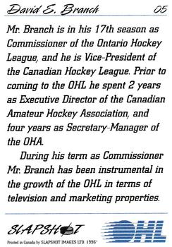 1995-96 Slapshot OHL #5 David Branch Back