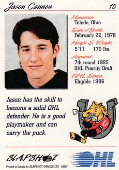 1995-96 Slapshot OHL #15 Jason Cannon Back