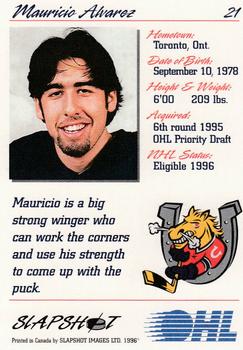 1995-96 Slapshot OHL #21 Mauricio Alvarez Back