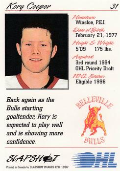 1995-96 Slapshot OHL #31 Kory Cooper Back