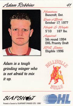 1995-96 Slapshot OHL #41 Adam Robbins Back