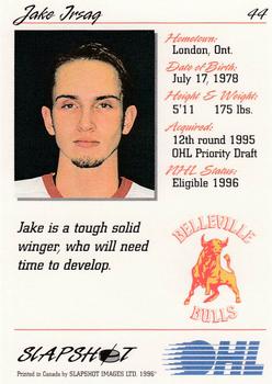 1995-96 Slapshot OHL #44 Jake Irsag Back