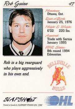 1995-96 Slapshot OHL #47 Rob Guinn Back