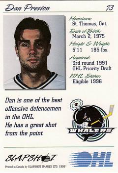 1995-96 Slapshot OHL #73 Dan Preston Back