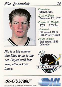 1995-96 Slapshot OHL #76 Nic Beaudoin Back