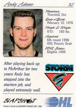 1995-96 Slapshot OHL #82 Andy Adams Back