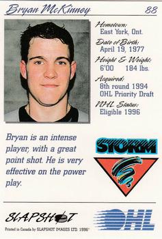 1995-96 Slapshot OHL #88 Bryan McKinney Back