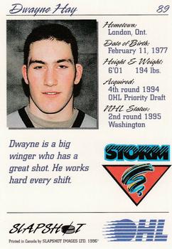 1995-96 Slapshot OHL #89 Dwayne Hay Back