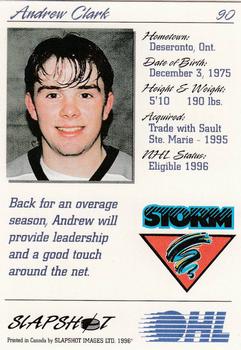 1995-96 Slapshot OHL #90 Andrew Clark Back