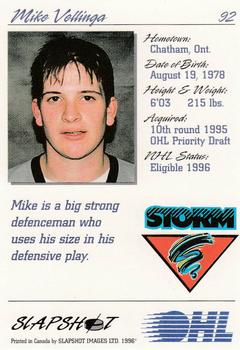 1995-96 Slapshot OHL #92 Mike Vellinga Back