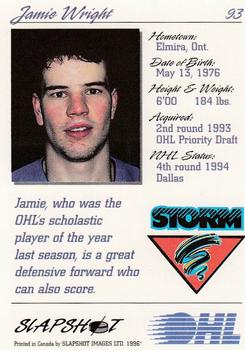 1995-96 Slapshot OHL #93 Jamie Wright Back
