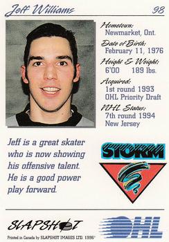 1995-96 Slapshot OHL #98 Jeff Williams Back