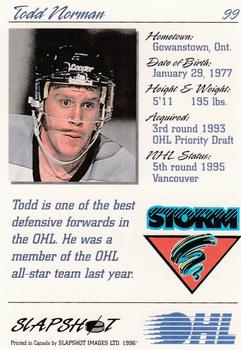 1995-96 Slapshot OHL #99 Todd Norman Back