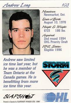 1995-96 Slapshot OHL #103 Andrew Long Back