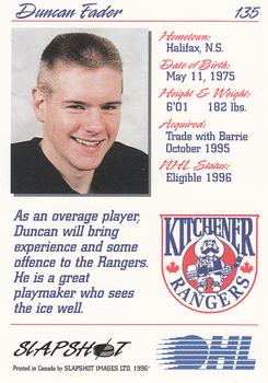1995-96 Slapshot OHL #135 Duncan Fader Back