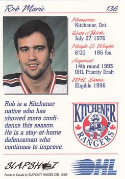 1995-96 Slapshot OHL #136 Rob Maric Back