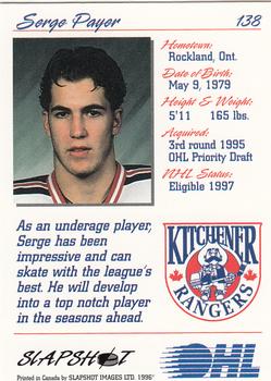 1995-96 Slapshot OHL #138 Serge Payer Back