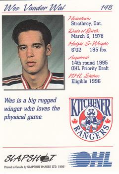 1995-96 Slapshot OHL #148 Wes Vanderwal Back
