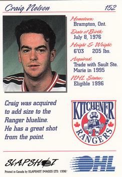 1995-96 Slapshot OHL #152 Craig Nelson Back