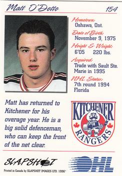 1995-96 Slapshot OHL #154 Matt O'Dette Back