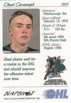 1995-96 Slapshot OHL #164 Chad Cavanagh Back