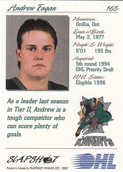 1995-96 Slapshot OHL #165 Andrew Fagan Back