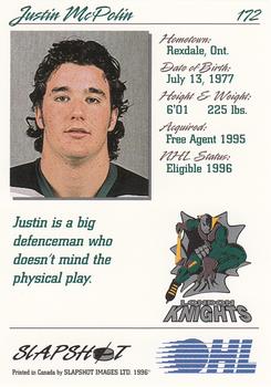 1995-96 Slapshot OHL #172 Justin McPolin Back