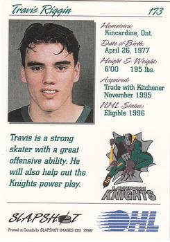1995-96 Slapshot OHL #173 Travis Riggin Back