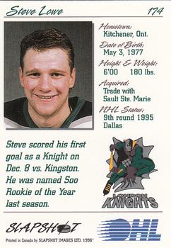 1995-96 Slapshot OHL #174 Steve Lowe Back