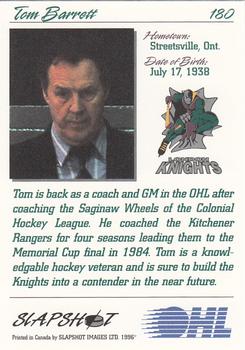 1995-96 Slapshot OHL #180 Tom Barrett Back